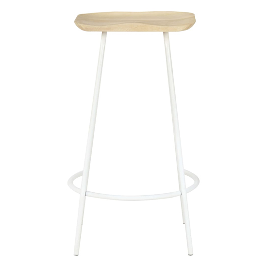 Azul Natural Wooden Bar Stools With White Metal Frame In A Pair