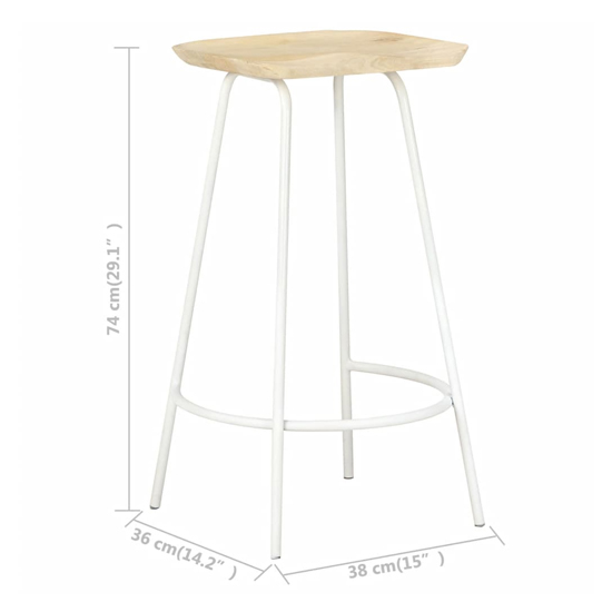 Azul Natural Wooden Bar Stools With White Metal Frame In A Pair