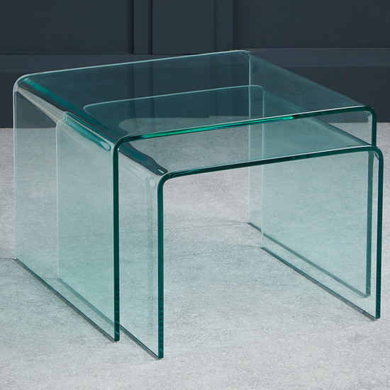 Azure Curved Glass Nest Of 2 Tables In Clear