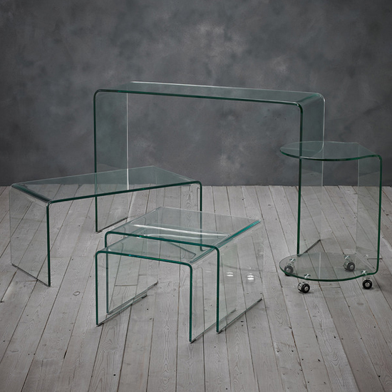 Azure Curved Glass Nest Of 2 Tables In Clear