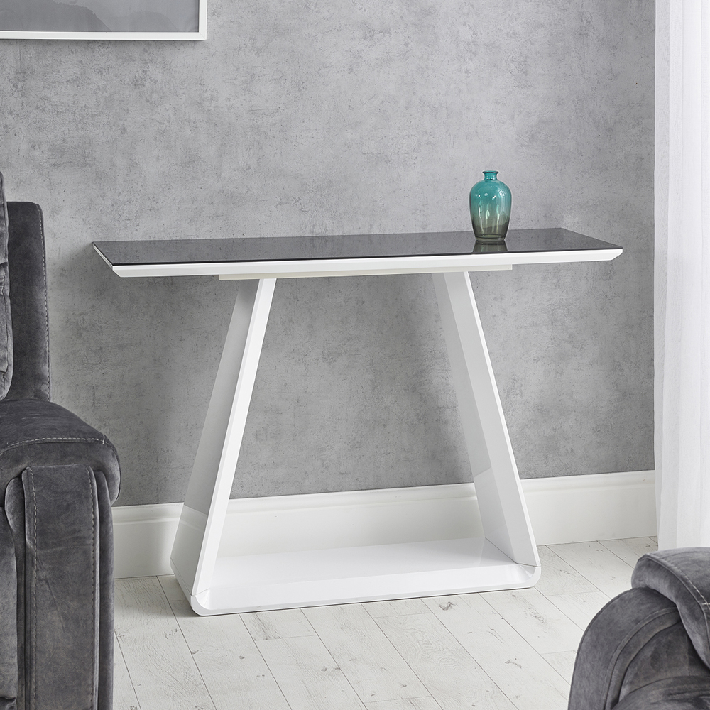 Azurro Glass Console Table In Black And High Gloss White