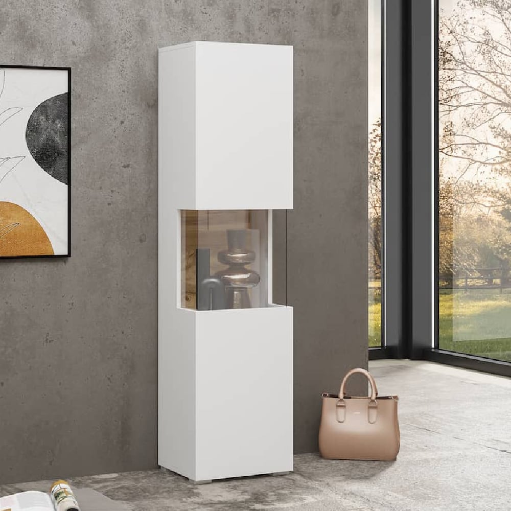 Read more about Azusa wooden display cabinet with 1 door in matt white