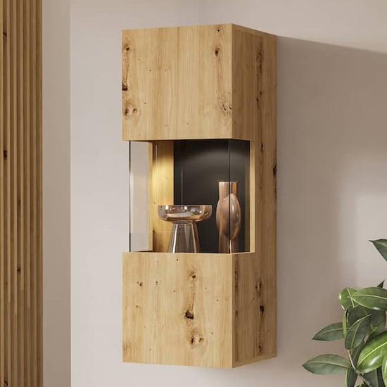 Azusa Wooden Display Cabinet Wall Hung In Artisan Oak
