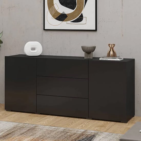 Product photograph of Azusa Wooden Sideboard With 2 Doors 3 Drawers In Matt Black from Furniture in Fashion