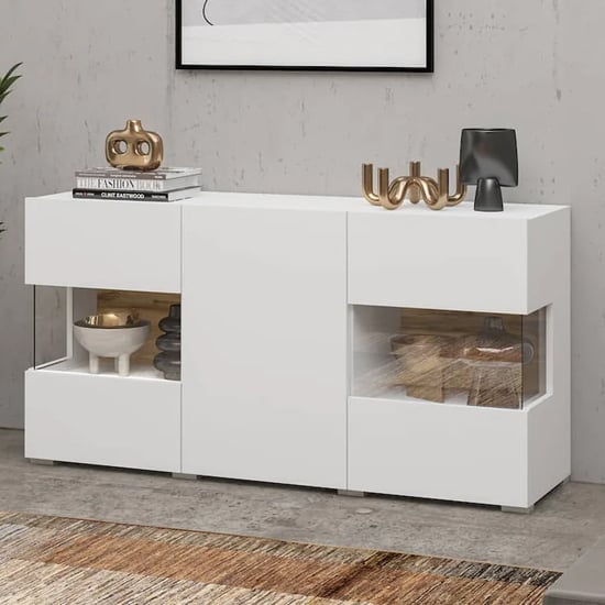 Product photograph of Azusa Wooden Sideboard With 3 Doors In Matt White from Furniture in Fashion
