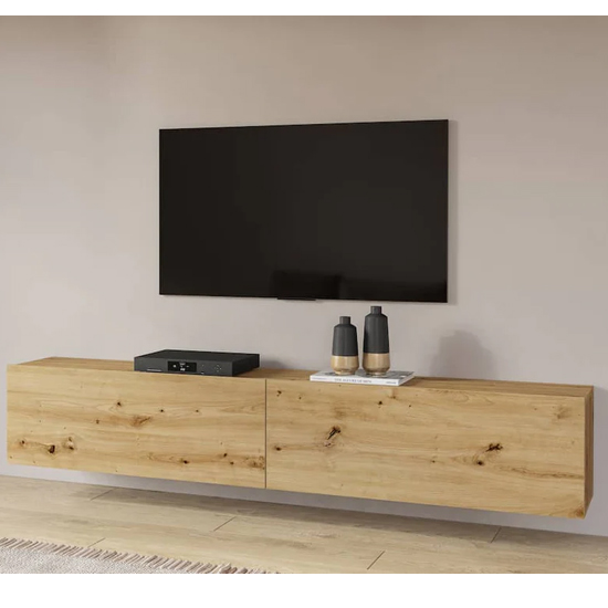 Azusa Wooden TV Stand With Pull-Down Doors In Artisan Oak