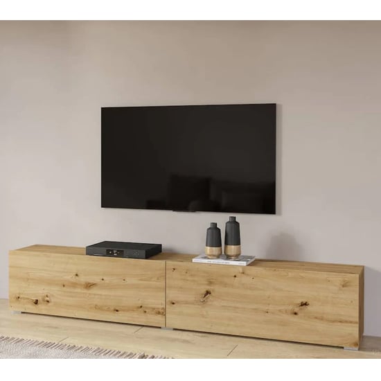 Read more about Azusa wooden tv stand with pull-down doors in artisan oak