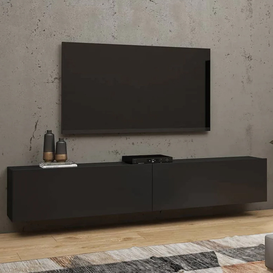 Azusa Wooden TV Stand With Pull-Down Doors In Matt Black