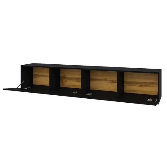 Azusa Wooden TV Stand With Pull-Down Doors In Matt Black