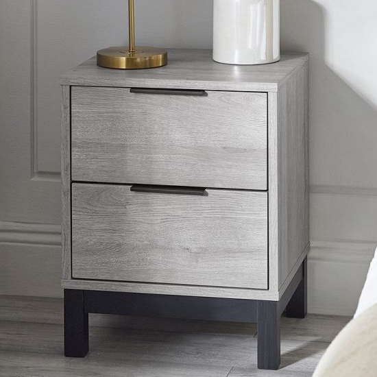 Read more about Baara wooden bedside cabinet with 2 drawers in grey oak