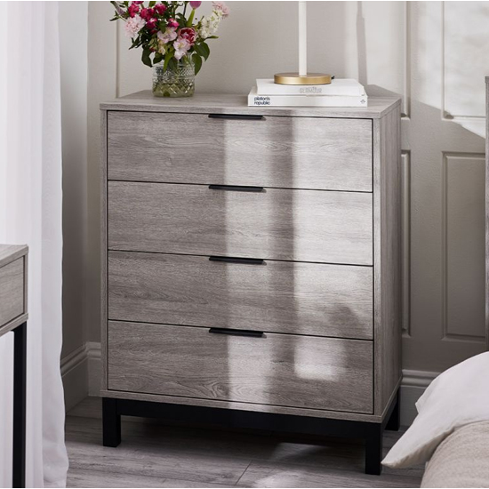 Read more about Baara wooden chest of 4 drawers in grey oak