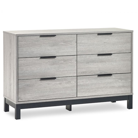 Baara Wooden Chest Of 6 Drawers Wide In Grey Oak
