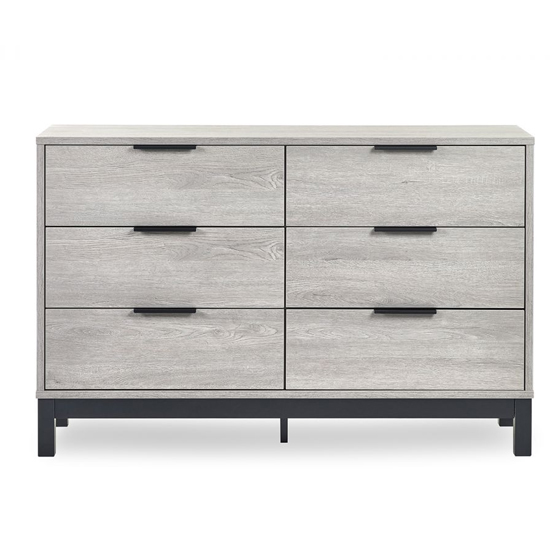 Baara Wooden Chest Of 6 Drawers Wide In Grey Oak