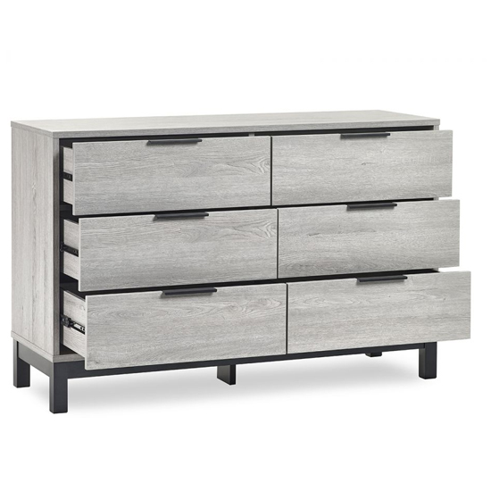 Baara Wooden Chest Of 6 Drawers Wide In Grey Oak