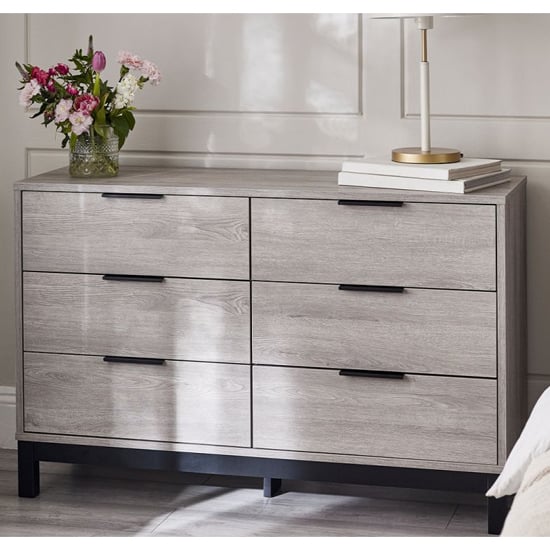 Read more about Baara wooden chest of 6 drawers wide in grey oak