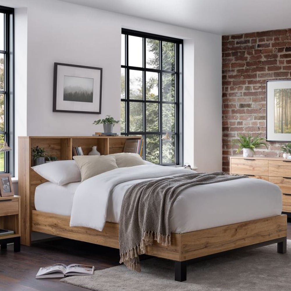 Read more about Baara wooden double bed with bookcase headboard in oak