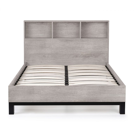 Baara Wooden Single Bed With Bookcase Headboard In Grey Oak