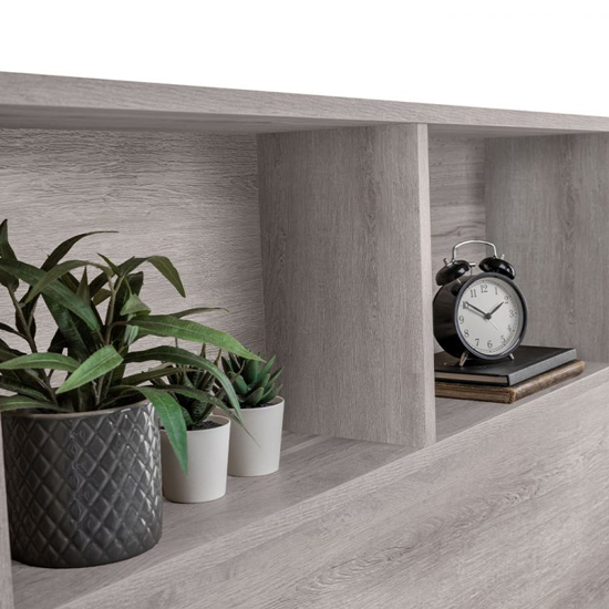 Baara Wooden Single Bed With Bookcase Headboard In Grey Oak