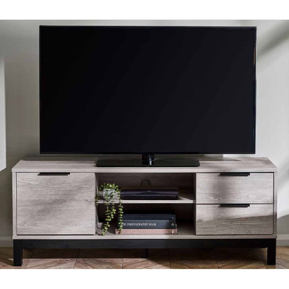 Baara Wooden TV Stand With 1 Door 2 Drawers In Grey Oak