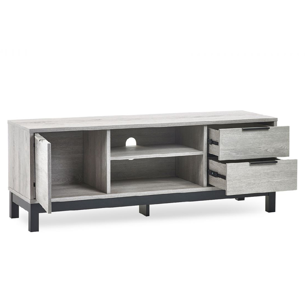 Baara Wooden TV Stand With 1 Door 2 Drawers In Grey Oak