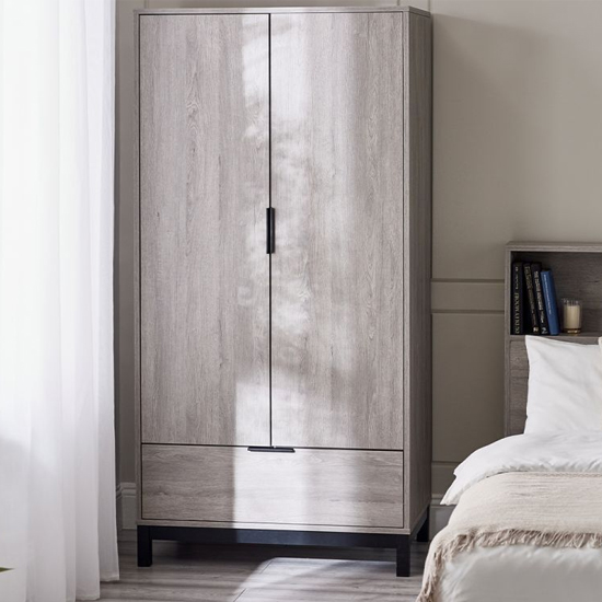 Read more about Baara wooden wardrobe with 2 door 1 drawer in grey oak