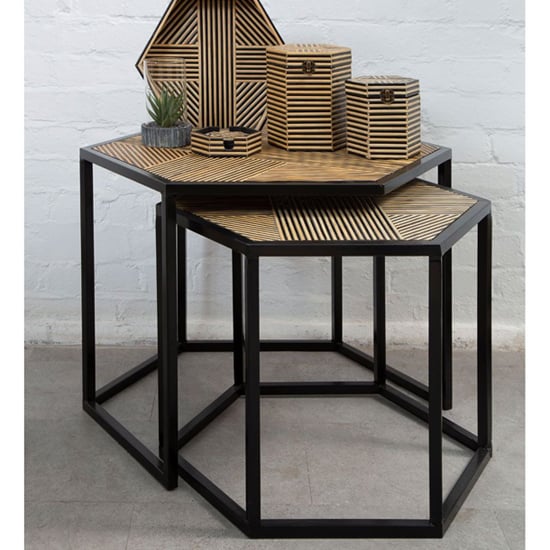Product photograph of Bablet Wooden Set Of 2 Side Tables In Natural And Black from Furniture in Fashion