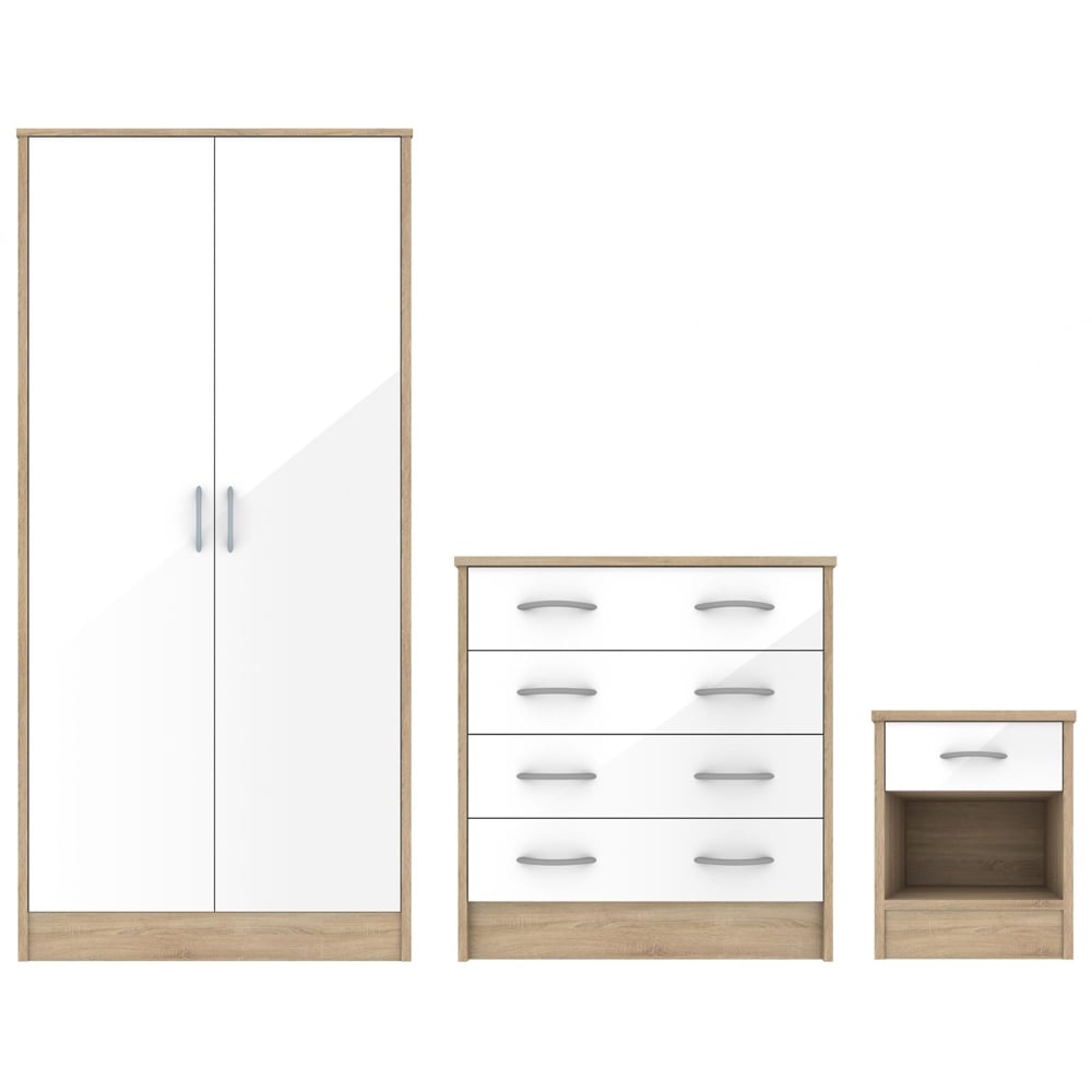 Babylon Wooden Bedroom Set 2 White Gloss Doors Wardrobe In Oak