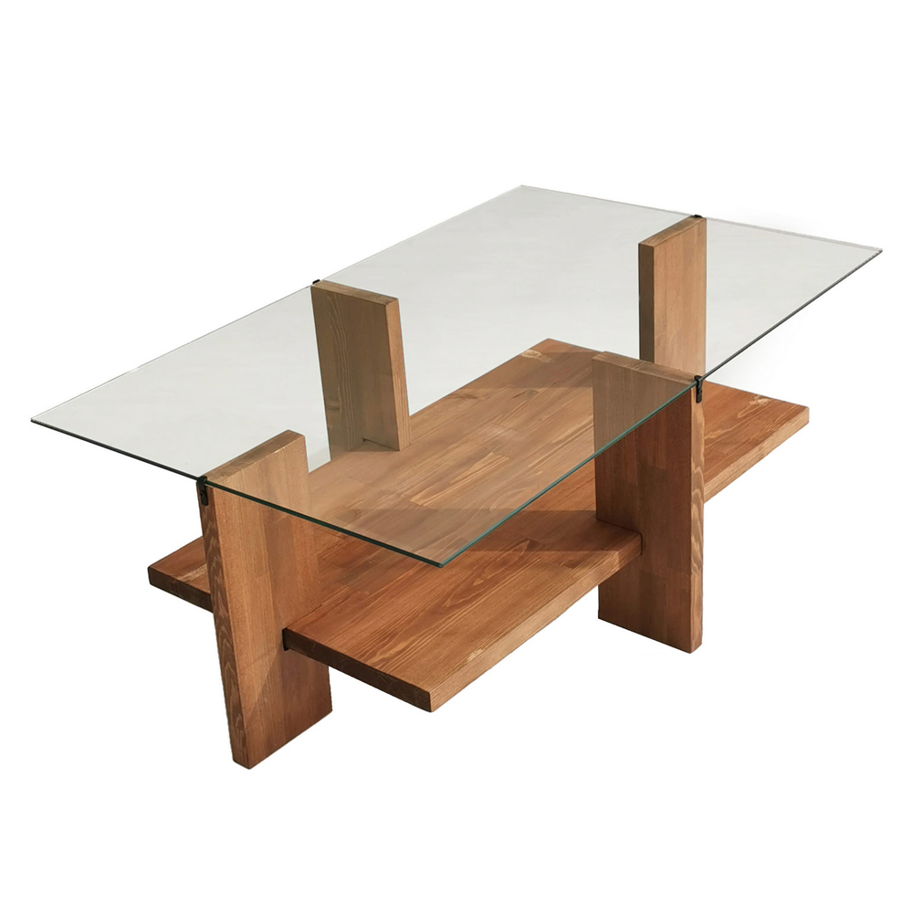 Babylonia Tempered Glass Coffee Table With Solid Wood Frame Walnut
