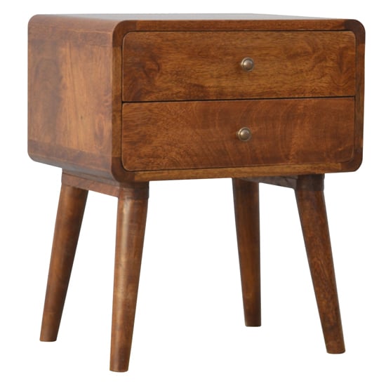 Product photograph of Bacon Wooden Curved Bedside Cabinet In Chestnut With 2 Drawers from Furniture in Fashion