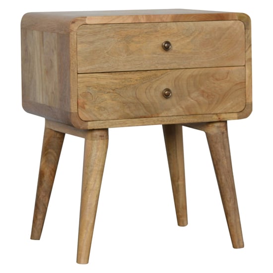 Product photograph of Bacon Wooden Curved Bedside Cabinet In Oak Ish With 2 Drawer from Furniture in Fashion