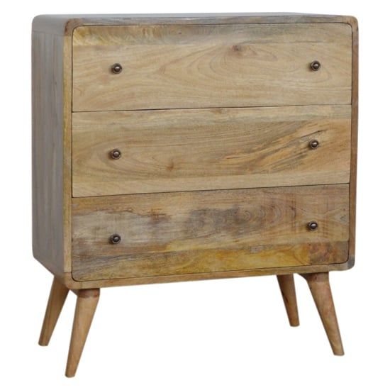 Product photograph of Bacon Wooden Curved Chest Of Drawers In Oak Ish With 3 Drawers from Furniture in Fashion