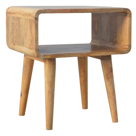 Read more about Bacon wooden curved open bedside cabinet in oak ish