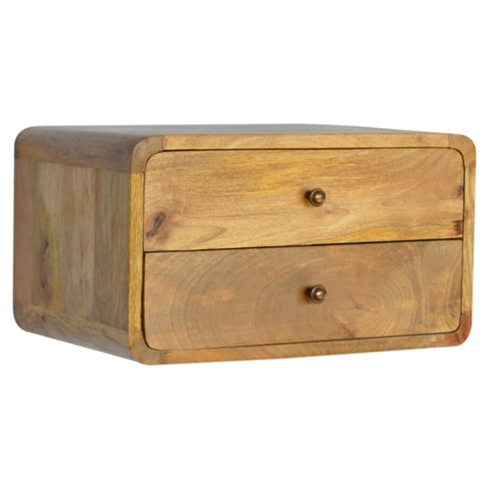 Read more about Bacon wooden wall hung bedside cabinet in oak ish with 2 drawers