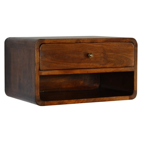 Read more about Bacon wooden wall hung bedside cabinet in chestnut with 1 drawer