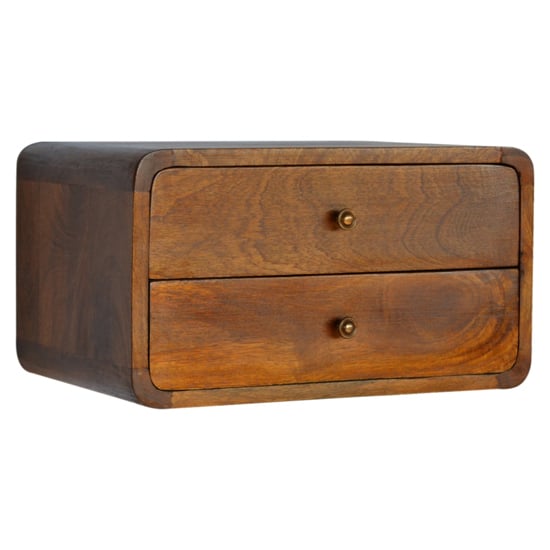 Read more about Bacon wooden wall hung bedside cabinet in chestnut with 2 drawer