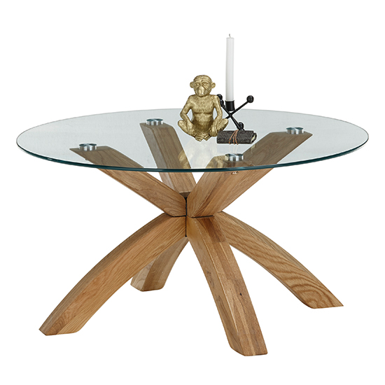 Bacoor Round Glass Coffee Table With Oak Wooden Legs_2