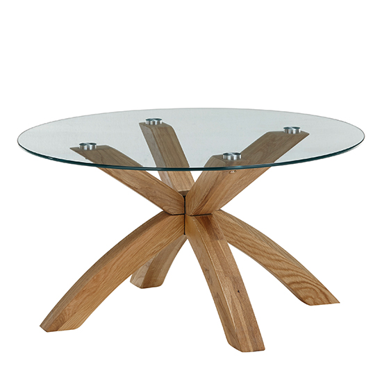 Bacoor Round Glass Coffee Table With Oak Wooden Legs Furniture in Fashion