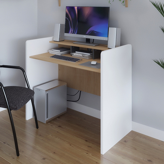 Bagan Wooden Computer Desk In White And Oak With Writing Shelf FiF