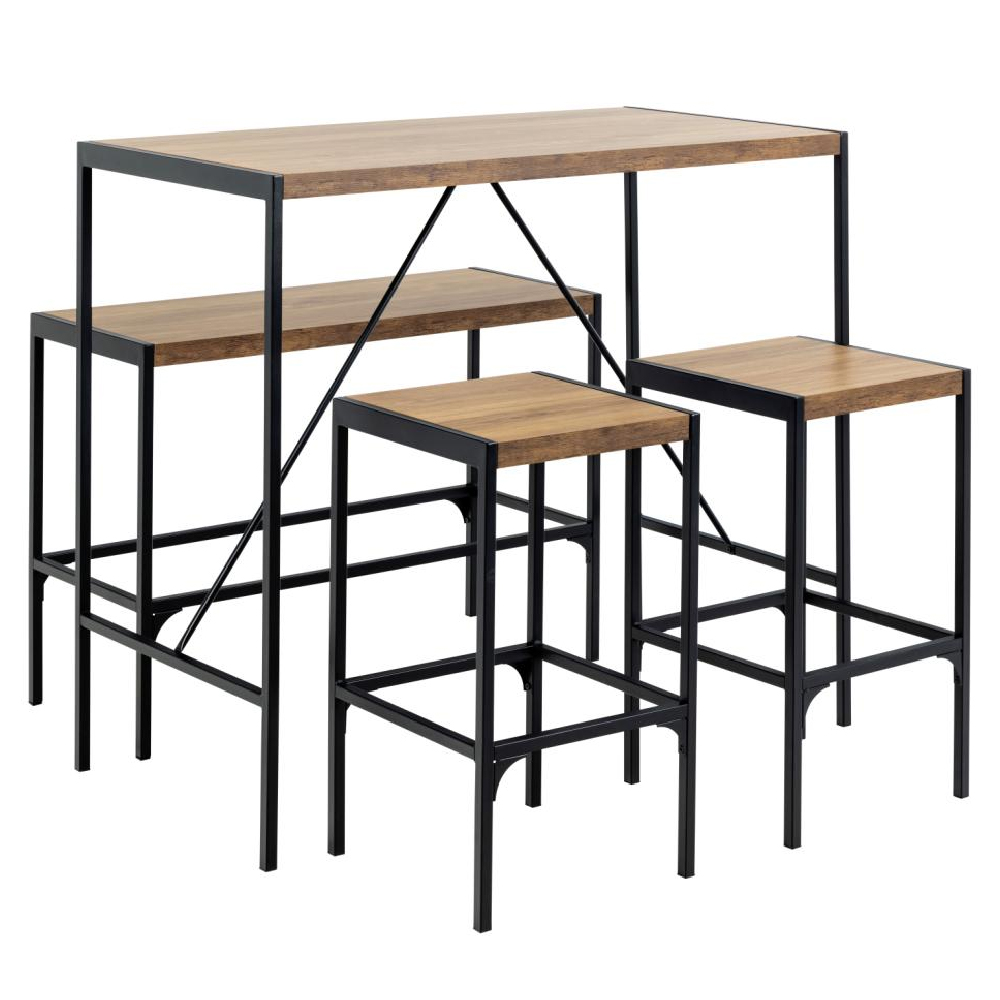 Bagdad Wooden Bar Table With 1 Bench 2 Stools In Rustic Oak