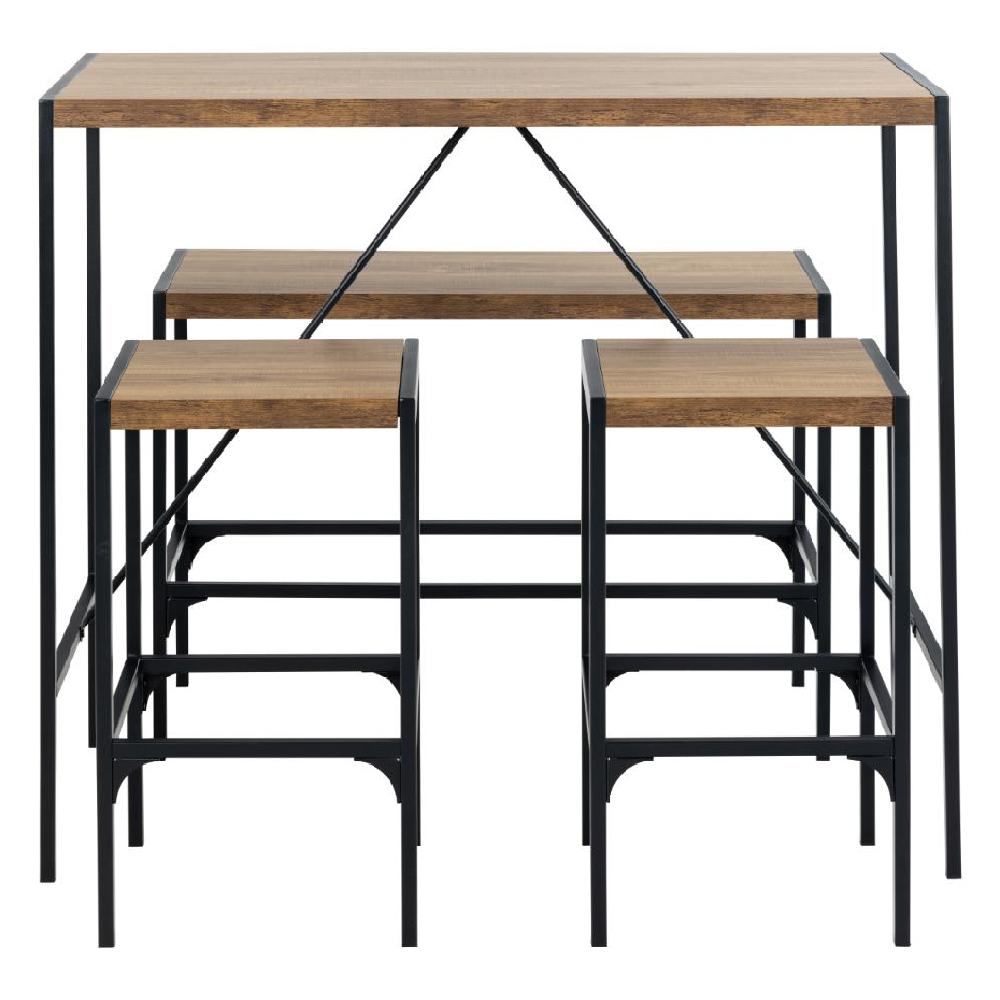 Bagdad Wooden Bar Table With 1 Bench 2 Stools In Rustic Oak