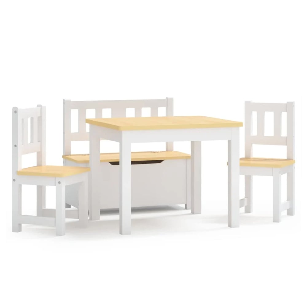 Bagdad Wooden Children Table With 2 Chairs 1 Bench In White Beige