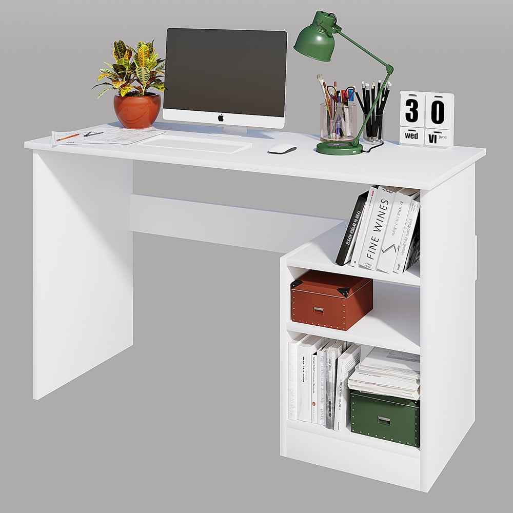 Bahara Wooden Laptop Desk With 3 Shelves In White