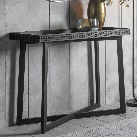 Bahia Rectangular Wooden Console Table In Matt Black Charcoal