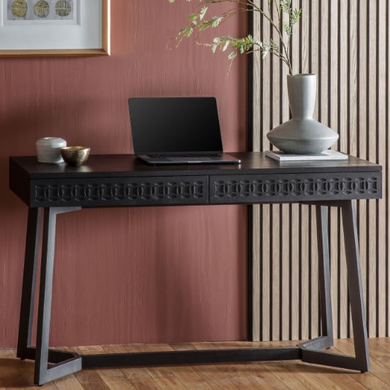Product photograph of Bahia Rectangular Wooden Laptop Desk In Matt Black Charcoal from Furniture in Fashion