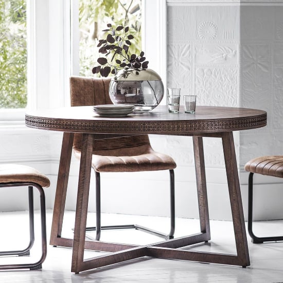 Product photograph of Bahia Round Wooden Dining Table In Brown from Furniture in Fashion