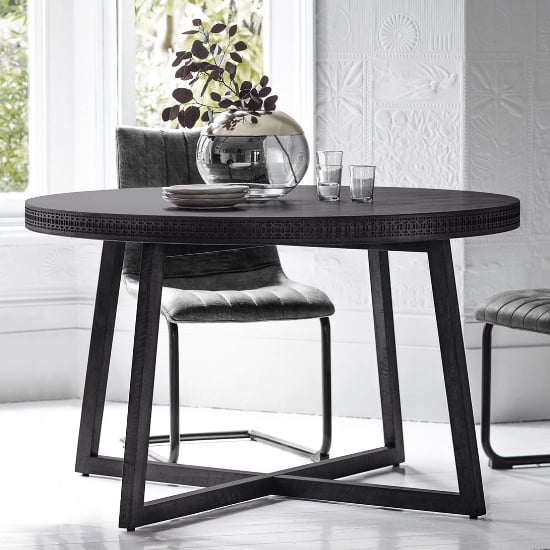 Photo of Bahia round wooden dining table in matt black charcoal