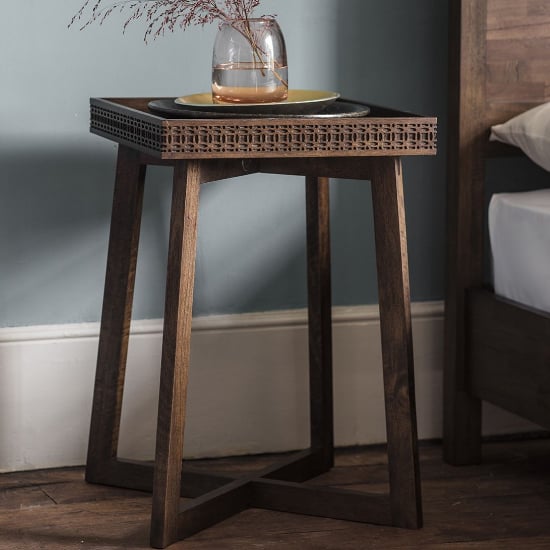 Bahia Square Wooden Bedside Table In Brown