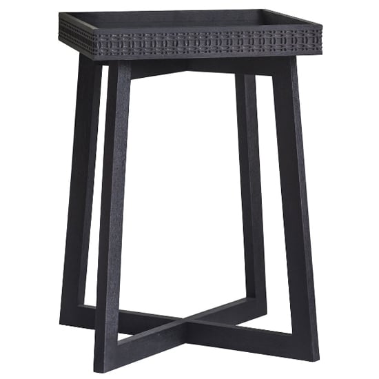 Bahia Square Wooden Side Table In Matt Black Charcoal