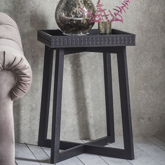 Product photograph of Bahia Square Wooden Bedside Table In Matt Black Charcoal from Furniture in Fashion