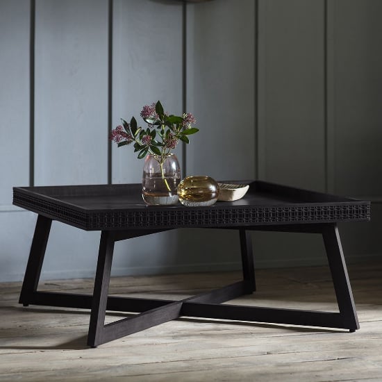 Photo of Bahia square wooden coffee table in matt black charcoal